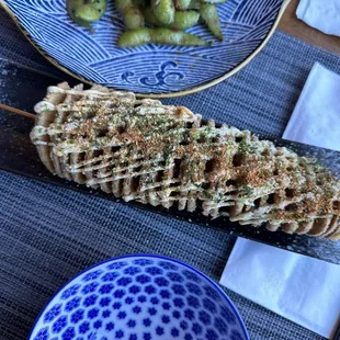 Spivey Spicy Garlic Edamame and Tornado Potato