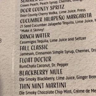 Drink menu