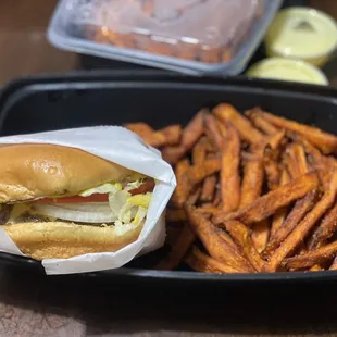 CYO Burger with sweet potato fries