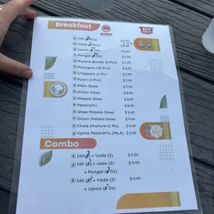 Breakfast menu
