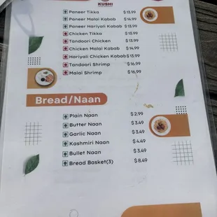Tandoori and Bread/Naan menu