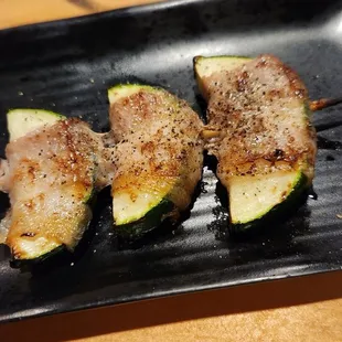 Zucchini pork belly skewer