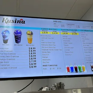 menu and prices