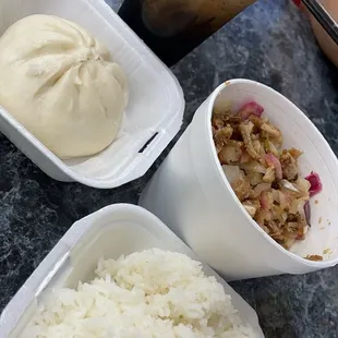 Thai Ice Coffee Large, 1 Piece Steamed Pork Siopao, Crispy Pork Sisig large, white rice