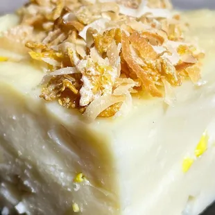 a close up of a piece of cake