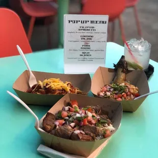 a variety of food items on a table