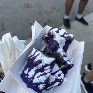 Ube Coconut Beignets Purple Taro beignets with Coconut Cream icing