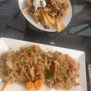 Appetizers: Nachos and Pancit Bihon