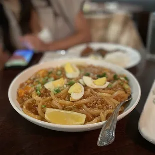 Chow Fun Pancit Palabok with shrimp