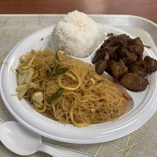 Pancit, Pork Adobo, Rice
