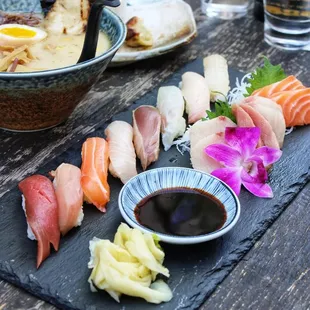 Sashimi platter and ramen