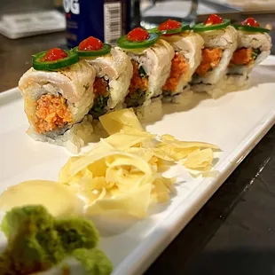 Seared Yellowtail Roll: Love the fresh jalapeño on top. Great kick.