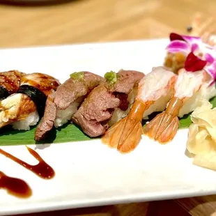 Salt Water Eel Nigiri (2 Pieces) Wagyu Nigiri Sweet Shrimp Nigiri (2 Pieces)