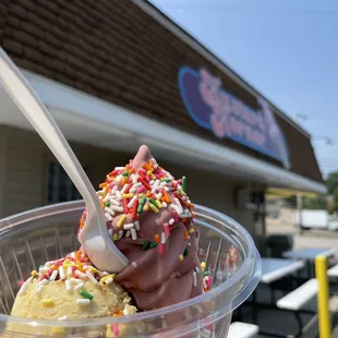Cookie dough bomb with black cherry custard
