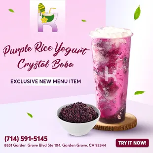Exclusive New Menu Item - Purple Rice Yogurt with Crystal Boba - Nếp Cẩm Bạch Ngọc