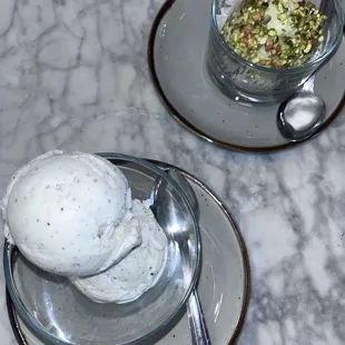 Black sesame ice cream and pistachio truffle