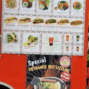 a menu on a food truck