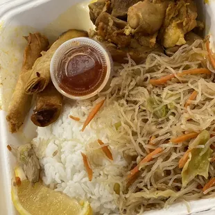 a meal in a styrofoam container