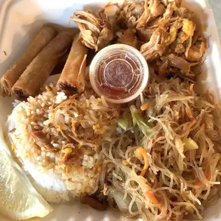 Chicken adobo combo (lumpia, pancit bihon &amp; rice)