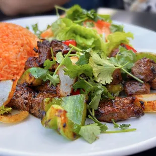 Cơm Đỏ Bò Lúc Lắc: Shaking Filet Mignon, requested rare w/ red rice | $17