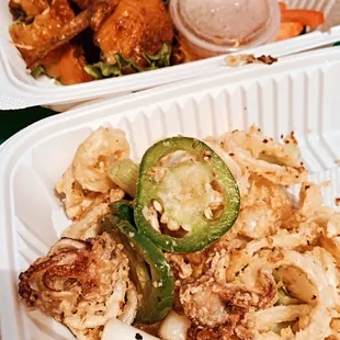 Calamari and bbq chicken