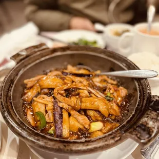a bowl of stir fried chicken