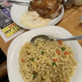 B6. Macaroni in Soup with Breakfast Meat, and 2 Eggs (, ////)