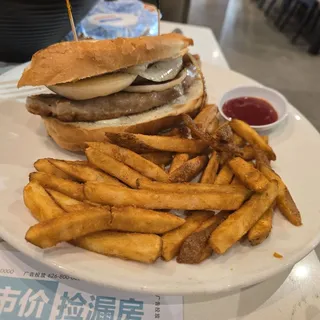 B9. Macao Style Pork Chop Burger with Fresh Fries ()