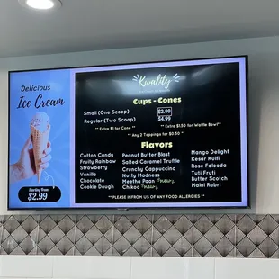 a menu on the wall