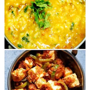 Yellow dal tadka. Kadai paneer