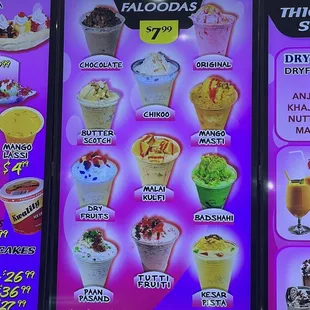 Falooda menu