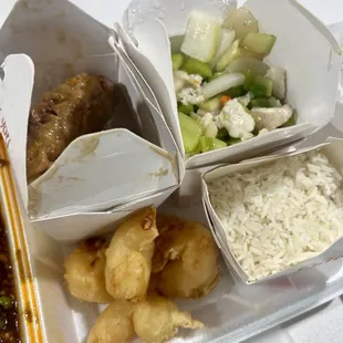 #7 Combo: Pork Egg Foo Young, Chicken Subgum Chow Mein, Fried Shrimp