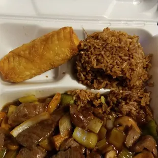 Szechuan beef preparrd with nice depth of flavor,  but not hot spicy like others may be.