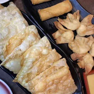 Fried Wontons, spring rolls, crab puffs