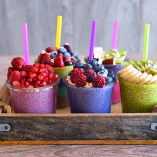 a variety of fruit smoothies