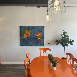 orange table and chairs