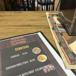 a menu on a table