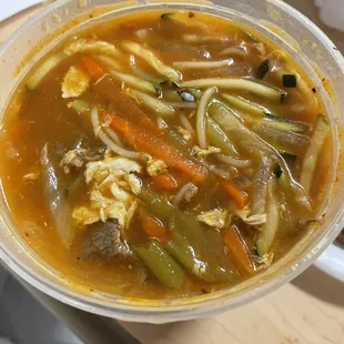 Top down Korean Noodle Soup. Hospital Days.