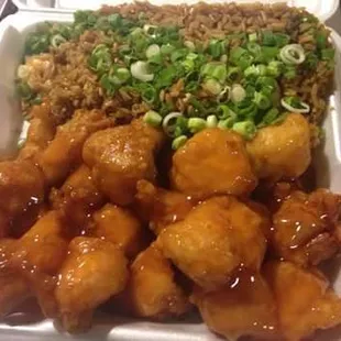 Sweet and Sour Chicken w/Extra Green Onion.  Taste really good.