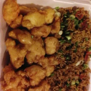 Sweet &amp; Sour Chicken is delicious with Pork Fried Rice I have my Sweet &amp; Sour Sauce on the side in a separate container.