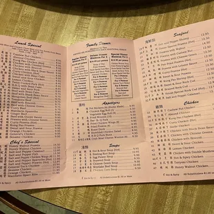 the menu for the restaurant