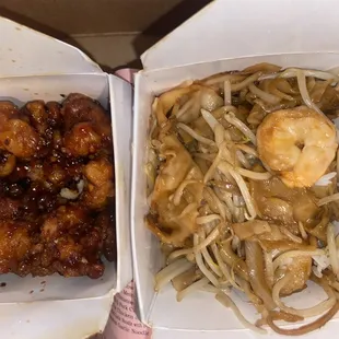 General Tso chicken (8.5/10) and shrimp chow fun (8.5/10)