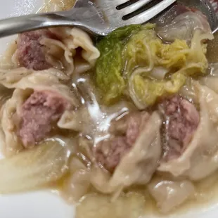 Inside the pork wonton is red meat. It&apos;s scary,