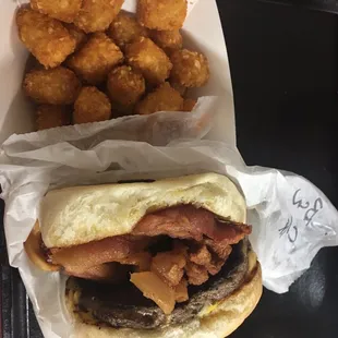 Bacon cheese burger with tots