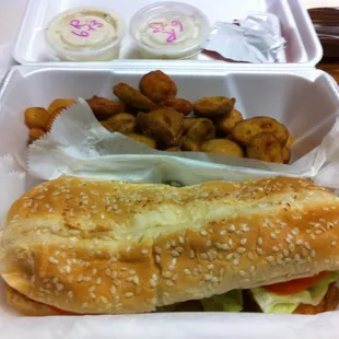 Shrimp Po-boy with bottle caps