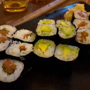 Ume shiso, avocado, kanypo (L to R, $8.50-$9.50), vegan by default. All fine but not amazing.