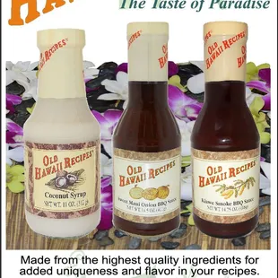 OHR BBQ Sauces and Syrup available for purchase online at https://oldhawaiirecipes.com