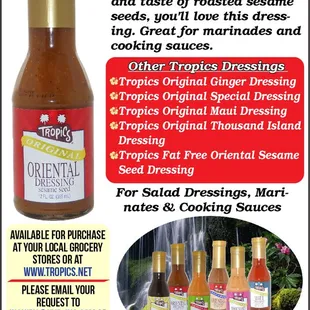Tropics Dressings available for purchase at https://tropics.net/products