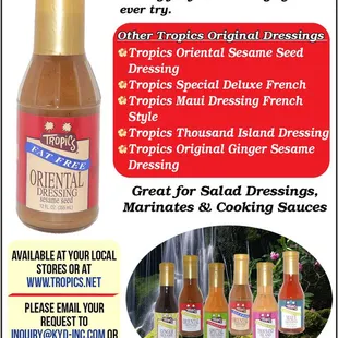 Tropics Dressings available for purchase at https://tropics.net/products