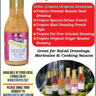 Tropics Dressings available for purchase at https://tropics.net/products